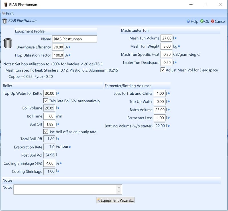 Equipment profile